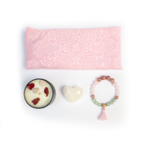 Set Amor Infinito – Ritual de Bienestar con Almohadilla, Pulsera japamala cuarzo y Vela de Soya