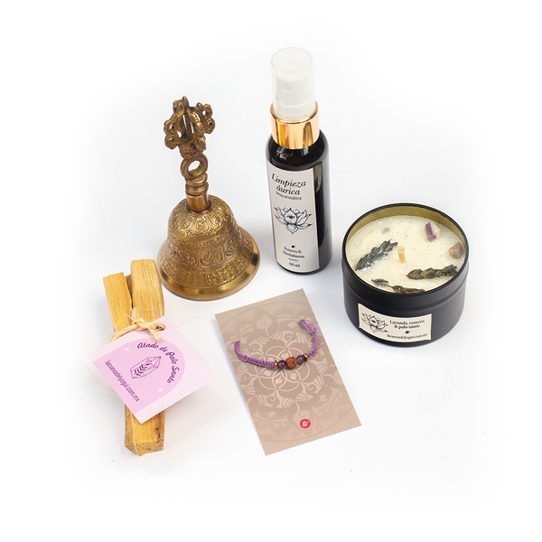 Kit Limpieza Áurica – Palo Santo, Brisa, Vela y Cuenco o campana