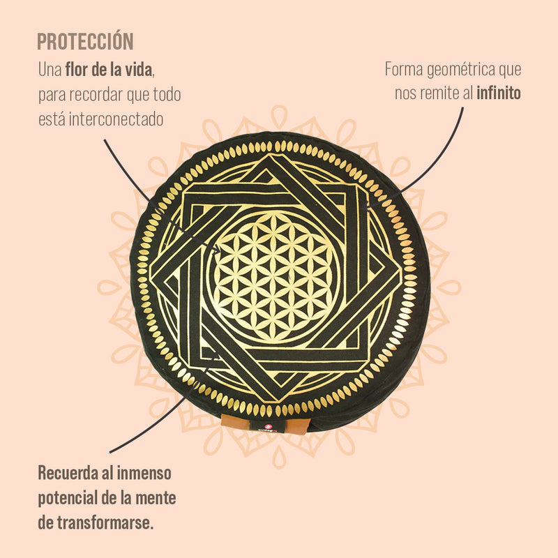 Zafu o cojín de meditación de protección dorado, marca Cudegui