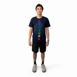 Playera Azul de Chakras y Flor de la Vida | Cudegui