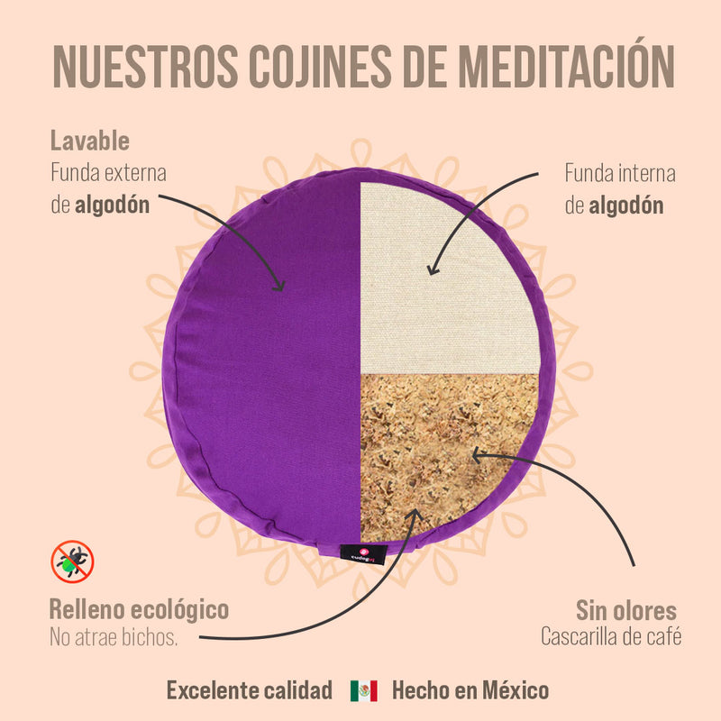 Zafu o cojín de meditación morado, marca Cudegui