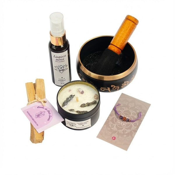 Kit Limpieza Áurica – Palo Santo, Brisa, Vela y Cuenco o campana