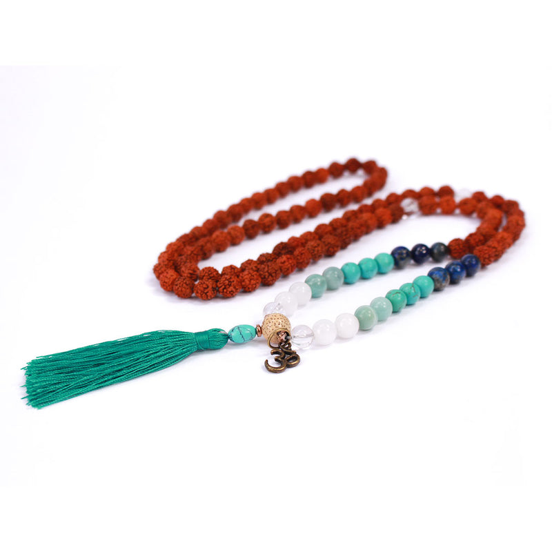 Japamala o rosario budista de rudraksha bienestar, marca Cudegui